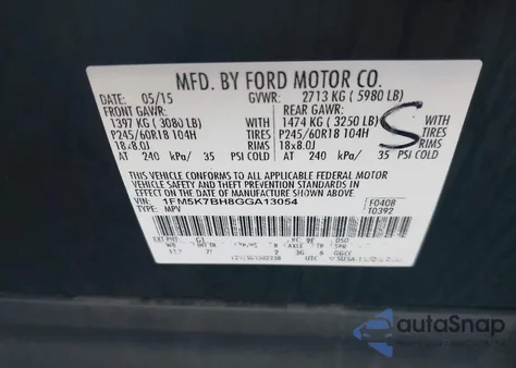 2016 Ford Explorer z USA, uszkodzony, nr VIN 1FM5K7BH8GGA13054